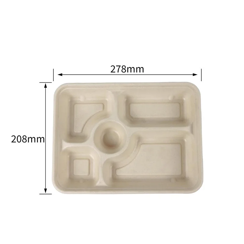 1400ml 5 Compartment Tray W Bowl Center · Sugarcane Trays · product image